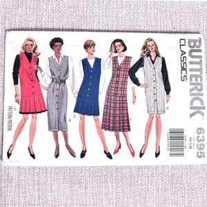 Butterick 6395 Button Front Drop Waist Jumper XS-S-M Academia Layering Classic